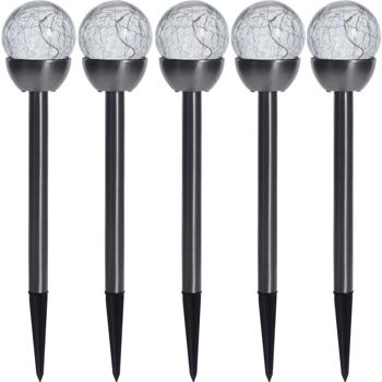 Dekorative Solar-Kugellampen: 5 Stück, 36cm, Edelstahl & Glas, warmweiss - ideal für Gartenwege, Terrassen, Beete - hochwertiges Ambiente