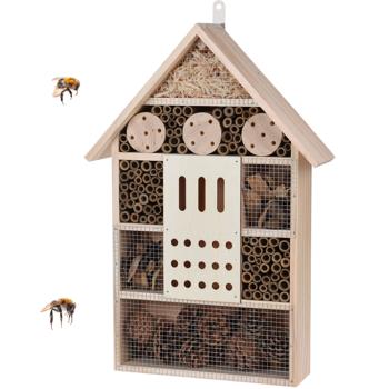 Preview: Insektenhotel, 51 x 35 x 10 cm, Nistkasten aus Naturhölzern und Zapfen für Bienen, Schmetterlinge, Käfer und andere Helfer im Garten