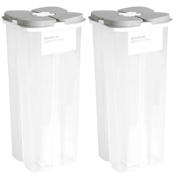 2er-Set Vorratsdose 3000 ml - 4 Fächer & individuelle Deckel - Hygienisch, mottenfrei für Müsli, Mehl, Zucker, Reis - Weiss/Grau 13x13x28 cm