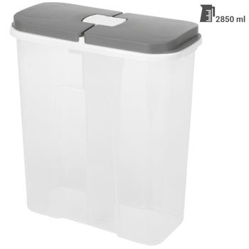 Preview: 2er-Set Vorratsdose 2850ml - 2 Fächer & individuelle Deckel - Hygienische Aufbewahrung für Müsli, Mehl, Zucker, Reis - Weiss Grau Kunststoff