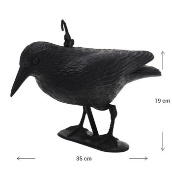 Preview: Wetterfester Rabe in schwarz zur Vogelabwehr – 35 x 19 x 13 cm – Schutz vor Tauben & Spatzen, u.v.m.–langlebig & effektiv für Garten, Balkon & Dach
