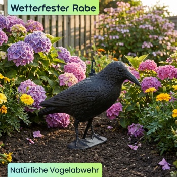 Preview: Wetterfester Rabe in schwarz zur Vogelabwehr – 35 x 19 x 13 cm – Schutz vor Tauben & Spatzen, u.v.m.–langlebig & effektiv für Garten, Balkon & Dach