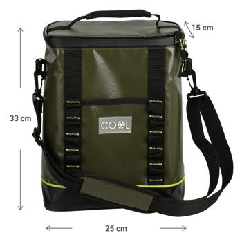 Preview: Isolierte Kühltasche, 12 Liter, mit Schultergurt, aus wasserdichtem Vinyl – olivgrün, für langanhaltende Kühlung unterwegs