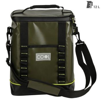 Preview: Isolierte Kühltasche, 12 Liter, mit Schultergurt, aus wasserdichtem Vinyl – olivgrün, für langanhaltende Kühlung unterwegs