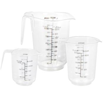 Preview: 3er-Set Messbecher 1000ml-500ml-250ml - Präzises Abmessen für Backen-Kochen-Mixen - Polystyren-Kunststoff Transparent-Stapelbar-Griff-Ausgiesser