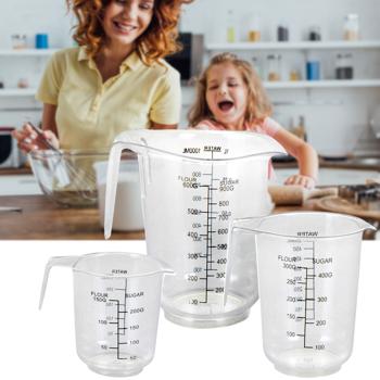 3er-Set Messbecher 1000ml-500ml-250ml - Präzises Abmessen für Backen-Kochen-Mixen - Polystyren-Kunststoff Transparent-Stapelbar-Griff-Ausgiesser