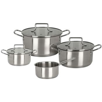 Preview: Elegantes 7-teiliges Koch-Topfset, induktionsfähig – Rostfreies Material, silber, abgerundete Griffe – Premium Kochgeschirr für beste Ergebnisse