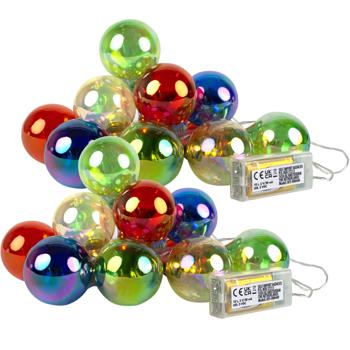 2er-Set LED-Lichterkette mit 10 bunten Lampen - Batteriebetrieb für Camping, Garten & Partys - ø 6x10 cm Glühbirnen-Look - Polypropylen