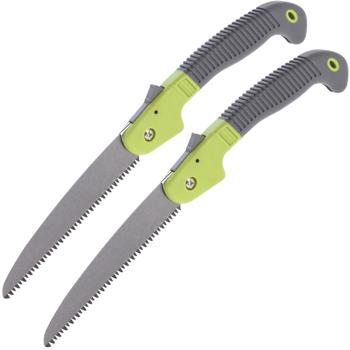 2er-Set Klappsäge 40 cm grün-grau - Gehärtetes Sägeblatt für frisches & totes Holz, Gartenarbeit, Camping & Bushcrafting - Rutschfester Griff - 18 cm Klinge