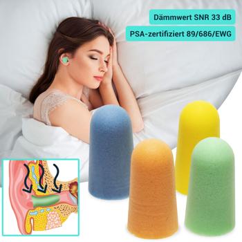 Preview: Hocheffektive Gehörschutz-Ohrstöpsel, 100 Stück, mehrfarbig, SNR 33 dB, hoher Tragekomfort, für laute Umgebungen wie Arbeit, Party, Event oder Schlaf