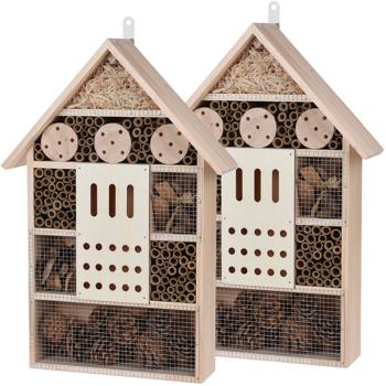 Preview: 2er-Set Insektenhotel - sicheres Zuhause für Wildbienen, Marienkäfer & Co. - 51x35x10cm - Kiefernholz, Bambus - optimaler Vogelschutz, Nisthilfe 2kg