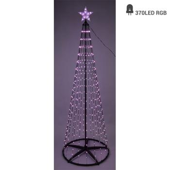 Preview: LED-Weihnachtsbaum 210cm - Kegelform, mehrfarbig 370 LEDs - IP44 spritzwassergeschützt, inkl. Fernbedienung für Innen- & Aussenbereiche