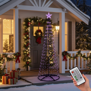 Preview: LED-Weihnachtsbaum 210cm - Kegelform, mehrfarbig 370 LEDs - IP44 spritzwassergeschützt, inkl. Fernbedienung für Innen- & Aussenbereiche