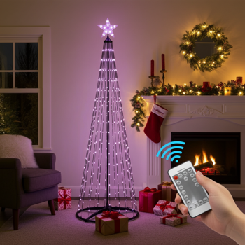 LED-Weihnachtsbaum 210cm - Kegelform, mehrfarbig 370 LEDs - IP44 spritzwassergeschützt, inkl. Fernbedienung für Innen- & Aussenbereiche