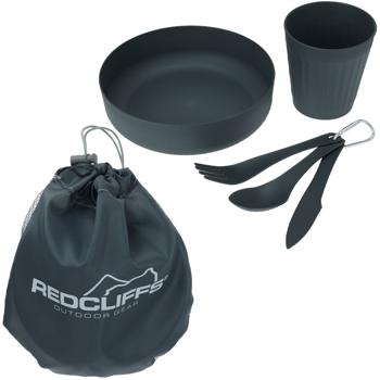 Tragbares 5-tlg. Camping Geschirr Set Schwarz mit Aufbewahrungsbeutel: Hygienisch & praktisch für Camping, Wandern & Festivals, robust & wiederverwendbar