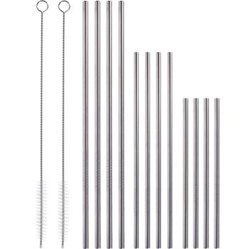 Edelstahl Trinkhalme 14-teilig - 3 Grössen & 2 Reinigungsbürsten - Spülmaschinenfest & wiederverwendbar - Für Cocktails & Gartenpartys - Ø 6 x 215 mm