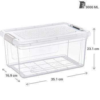 Preview: Vorratsbox transparent 9 Liter - Hygienische Aufbewahrung für Lebensmittel - Staub-/Mottenschutz - Ideal für Küche/Kühlschrank - 35.1x23.1x16.9 cm