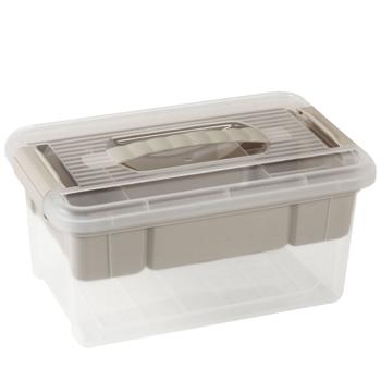 Aufbewahrungsbox mit Organizer, 5 Liter, transparent/grau - Transparente Ordnungsbox mit Deckel und Einsatz – Stabile Universalkiste für Büro, Bad, Küche
