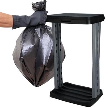 Preview: Abfallsack-Ständer mit Deckel 120L - Camping Haushalt Gartenarbeit Industrie - Robuster Müllbeutelhalter mit Klemmring - Schwarz-Grau 43x31x73cm