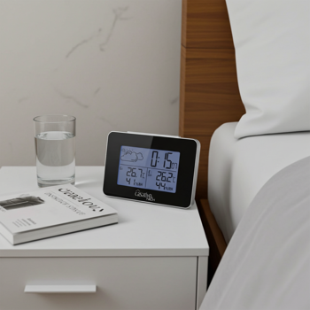 Funk Wetterstation mit Aussensensor, Wettervorhersage & Funkwecker, kabellos, Thermometer u. Hygrometer inkl. Funkuhr und Datumsanzeige