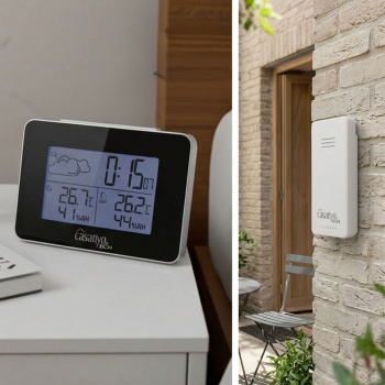 Funk Wetterstation mit Aussensensor, Wettervorhersage & Funkwecker, kabellos, Thermometer u. Hygrometer inkl. Funkuhr und Datumsanzeige