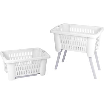 Preview: Wäschekorb mit Beinen, weiss, 60 x 40 x 60 cm