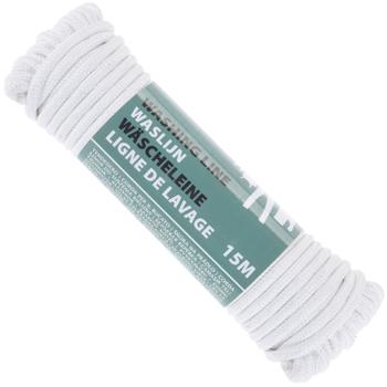 Reissfeste Wäscheleine 15m weiss - Ideal für Garten, Balkon & Campingplatz - Schont Fasern, spart Kosten, knitterfrei, 4.7mm Ø