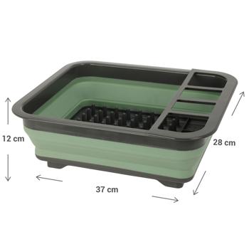 Preview: Faltbares Abtropfgestell - Ideal für Camping, kleine Küchen & unterwegs - Grün/Anthrazit, 37x28x12 cm, Kunststoff - Verhindert Schimmel