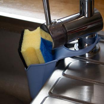 Preview: Flexibler Silikon Schwammhalter für Spülbecken - Hygienische Abtropfschale - Geruchsvorbeugung - Robuster Küchenhelfer - Organizer - Grau/Blau - 22x12x12.5cm