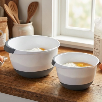 Rührschüssel-Set 2-teilig - Rutschfester Boden & Ausgiesser für Teig - Spülmaschinenfest - Kunststoff (PP/Gummi) Weiss/Schwarz - 3.5L/2L