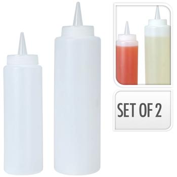 Preview: Garnierflaschen 2er-Set - präzises Portionieren von Flüssigkeiten - 250 ml & 400 ml Quetschflaschen aus Kunststoff für Ketchup, Öl, Teig & Desserts