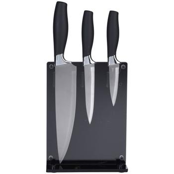 Preview: 3-tlg. Qualitäts-Messer-Set, Acrylhalter Messerblock, Softgriffe, schwarz/anthrazit – Koch-, Universal- & Obstmesser für präzises Schneiden