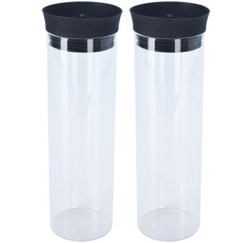 2er-Set Glaskaraffen 1L aus Borosilikatglas - Ideal für Säfte Limonaden - Automatisch schliessender Deckel mit Sieb - Perfekt für Picknicks & Terrasse