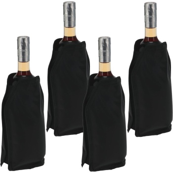 4er-Set Flaschenkühler Kühlmanschette Schwarz – Flexible Flaschenkühlhülle für Weinflasche, Sektflasche & Getränke mit Gel Füllung, Leicht & Handlich