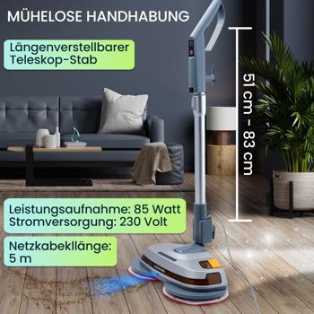 Preview: Robuste tiefenreinigende Fussboden-Poliermaschine, Teleskop-Griff, Mikrofaserpads, Sprühfunktion, für Laminat, Parkett, Fliesen, Marmor, Schiefer