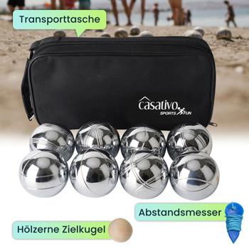 Preview: Hochwertiges Boule- & Pétanque-Spiel, 8 Metallkugeln, Holzkugel, Abstandsmesser, Tragetasche, Boccia Kugeln mit idealen Laufeigenschaften 