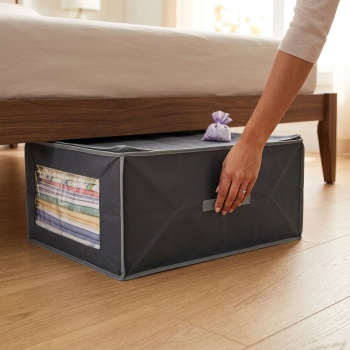 Unterbettkommode mit Sichtfenster & Handgriff – 60x45x30cm dunkelgrau – Schutz vor Motten/Staub – Stauraum für Bettwäsche & Kleidung – faltbar