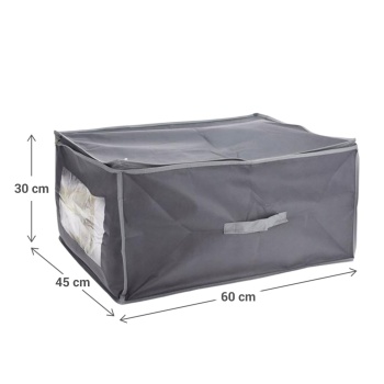 Preview: Unterbettkommode mit Sichtfenster & Handgriff – 60x45x30cm dunkelgrau – Schutz vor Motten/Staub – Stauraum für Bettwäsche & Kleidung – faltbar