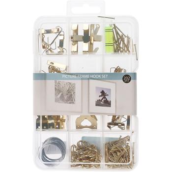Preview: Bilderrahmen Aufhänger-Set 202 Teile - Praktisches Bildaufhänger-Set für Wandbilder & Fotos - Inkl. Klemmen, Drähten, Nägeln & Aufbewahrungsbox aus Metall