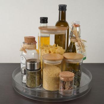 Preview: Kühlschrank-Drehteller - Organizer-Drehplatte Ø 29,2 cm - Transparente PET Drehplatte - Für Saucen, Gläser, Gewürze, Make-Up, Küche, Bad & Vorratskammer