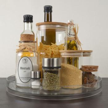 Preview: Kühlschrank-Drehteller - Organizer-Drehplatte Ø 29,2 cm - Transparente PET Drehplatte - Für Saucen, Gläser, Gewürze, Make-Up, Küche, Bad & Vorratskammer