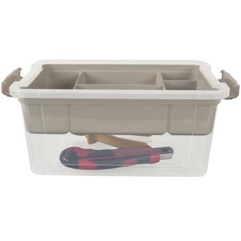 Preview: Aufbewahrungsboxen 2er-Set - integrierter Organizer & Klickverschluss - 5/9 Liter transparent/grau - staub-/mottenfrei für Kabel, Werkzeug & Zubehör