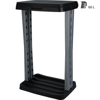 Preview: 2er-Set Abfallsackständer 60L mit Deckel - Robust für Camping, Gartenarbeit, Renovierung & Gewerbe - Einfache Montage, recycelter Kunststoff schwarz-grau