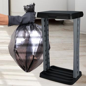 Preview: 2er-Set Abfallsackständer 60L mit Deckel - Robust für Camping, Gartenarbeit, Renovierung & Gewerbe - Einfache Montage, recycelter Kunststoff schwarz-grau