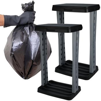 2er-Set Abfallsackständer 60L mit Deckel - Robust für Camping, Gartenarbeit, Renovierung & Gewerbe - Einfache Montage, recycelter Kunststoff schwarz-grau