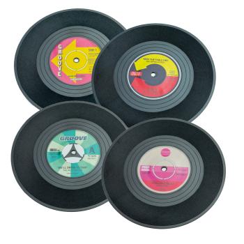 Preview: Vinyl-Untersetzer 4er-Set - Schallplatten-Optik mit 11 cm Durchmesser - Retro-Tischsets für Party & Bar - Schützt Oberflächen - Ideale Geschenkidee