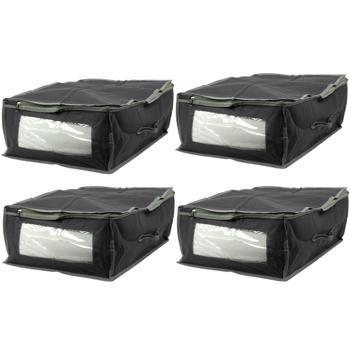 Unterbettkommode 4er-Set grau - Mehr Stauraum für Bettwäsche & Kleidung - Staub- & Mottenschutz, Sichtfenster, Handgriff, 50x38x20cm - Platzsparend faltbar