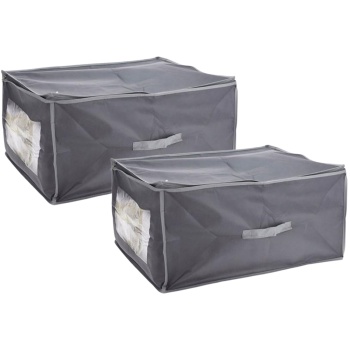 Preview: 2er-Set Unterbettkommode mit Sichtfenster & Handgriff – 60x45x30cm dunkelgrau – Schutz vor Motten/Staub – Stauraum für Bettwäsche & Kleidung – faltbar
