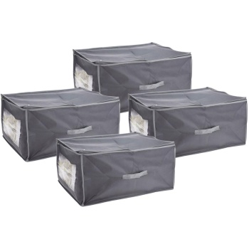 Preview: 4er-Set Unterbettkommode mit Sichtfenster & Handgriff – 60x45x30cm dunkelgrau – Schutz vor Motten/Staub – Stauraum für Bettwäsche & Kleidung – faltbar