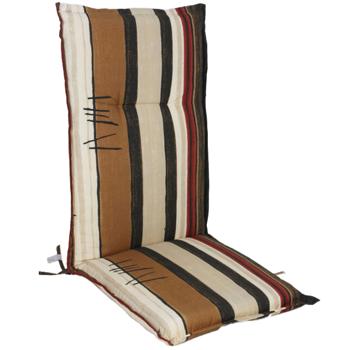 Stilvolle Hochlehner-Auflage mit Streifenmuster, Erdtöne, 123x50x6 cm – Edles Design für bequeme Stunden auf Ihrem Gartenstuhl
